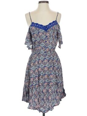 Xhilaration Boho Floral Printed Lace-Trim Cold Shoulder Sundress Size Small